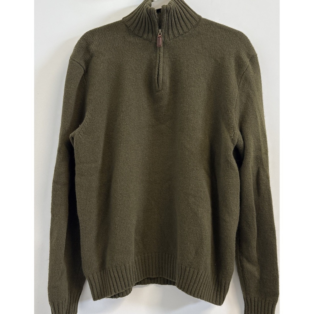 Polo Ralph Lauren Vtg Mens‎ Large Italian Lambs Wool Sweater 1/4 Zip Olive Green